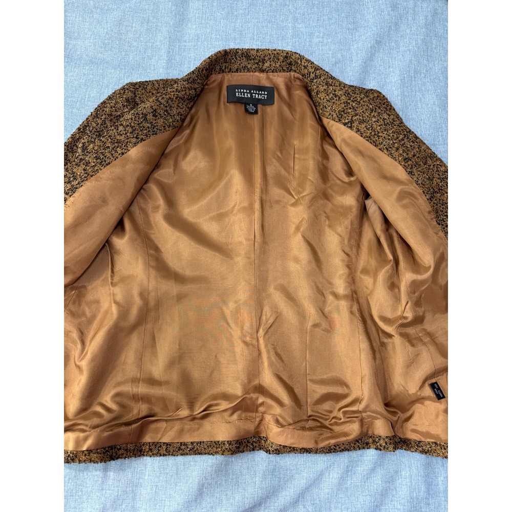 Linda Allard Ellen Tracy Wool Blend Tweed Blazer Brown Black Boucle Jacket Sz 8 - Picture 5 of 6